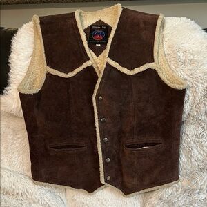 GRANDE BAY DARK BROWN GENUINE LEATHER SHEPA LINED HEAVY WESTERN VEST  SZ M